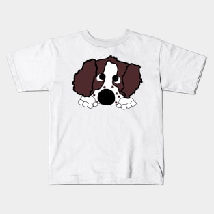 english springer spaniel liver white peeking cartoon Kids T-Shirt